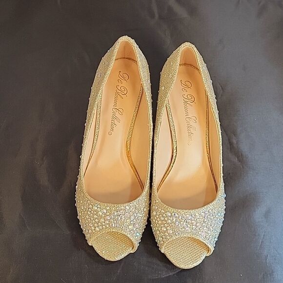 BRAND NEW DE BLOSSOM COLLECTION HALF-3 PEEP TOE SPARKLE EMBELLISHMENTS WEDGE - Picture 4 of 16